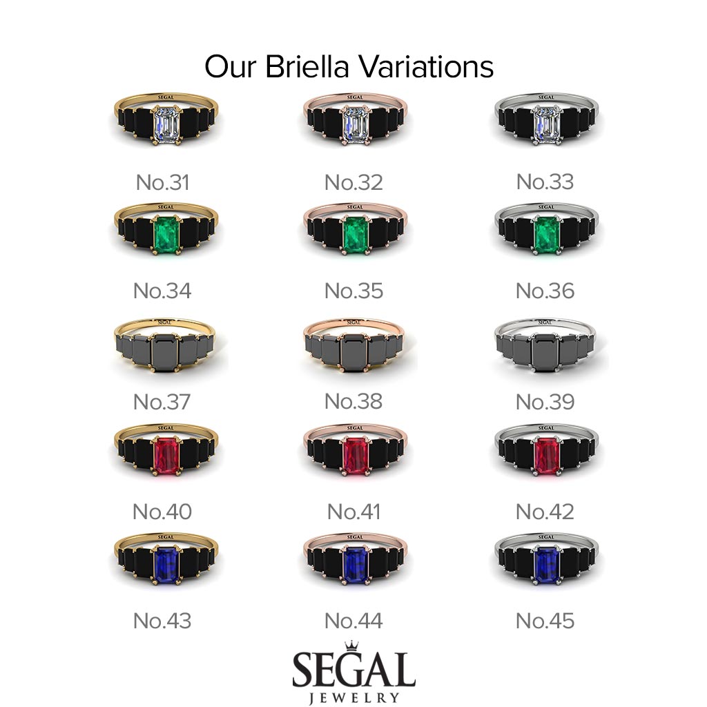 Two Tones Emerald Cut Black Diamond Geometrical Ring - Briella No. 79