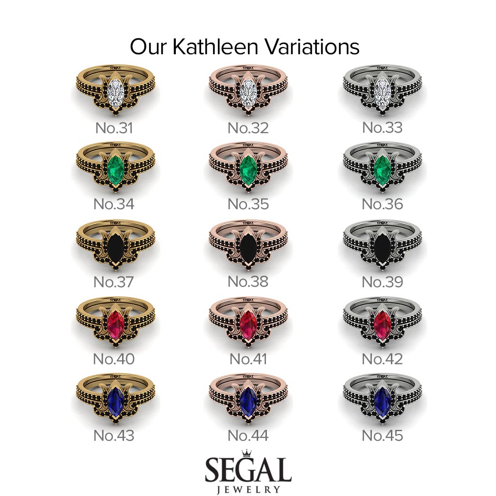 Marquise Cut Sapphire Pave Bridal Set - Kathleen No. 28