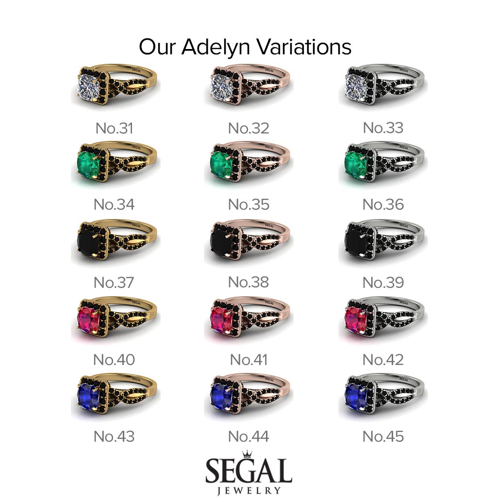 Cushion Cut Emerald Milgrain Engagement Ring - Adelyn No. 36