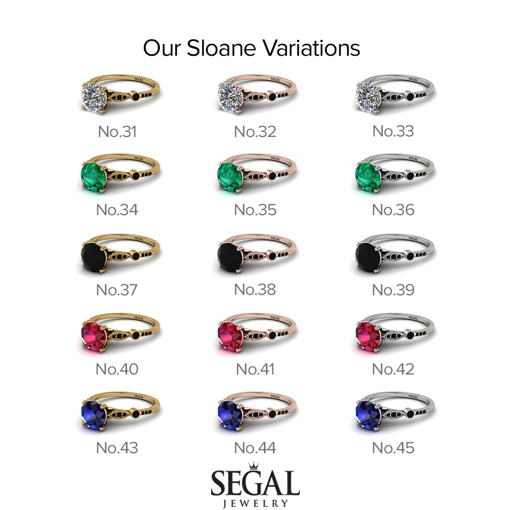 Round Black Diamond Vintage Ring - Sloane No. 9