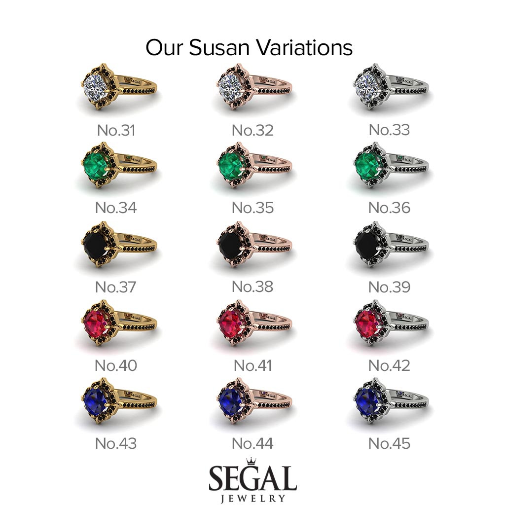 Glamorous Cushion Emerald Halo Engagement Ring - Susan No. 64