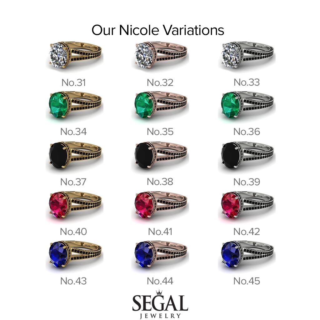 Milgrain Oval Black Diamond Engagement Ring - Nicole No. 43