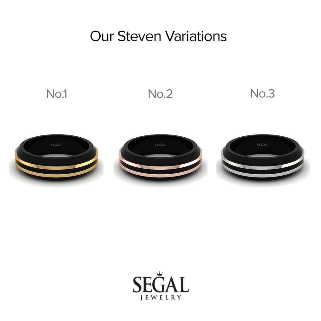 Black Men Ring With 2 Golden Lines - Steven No. 2