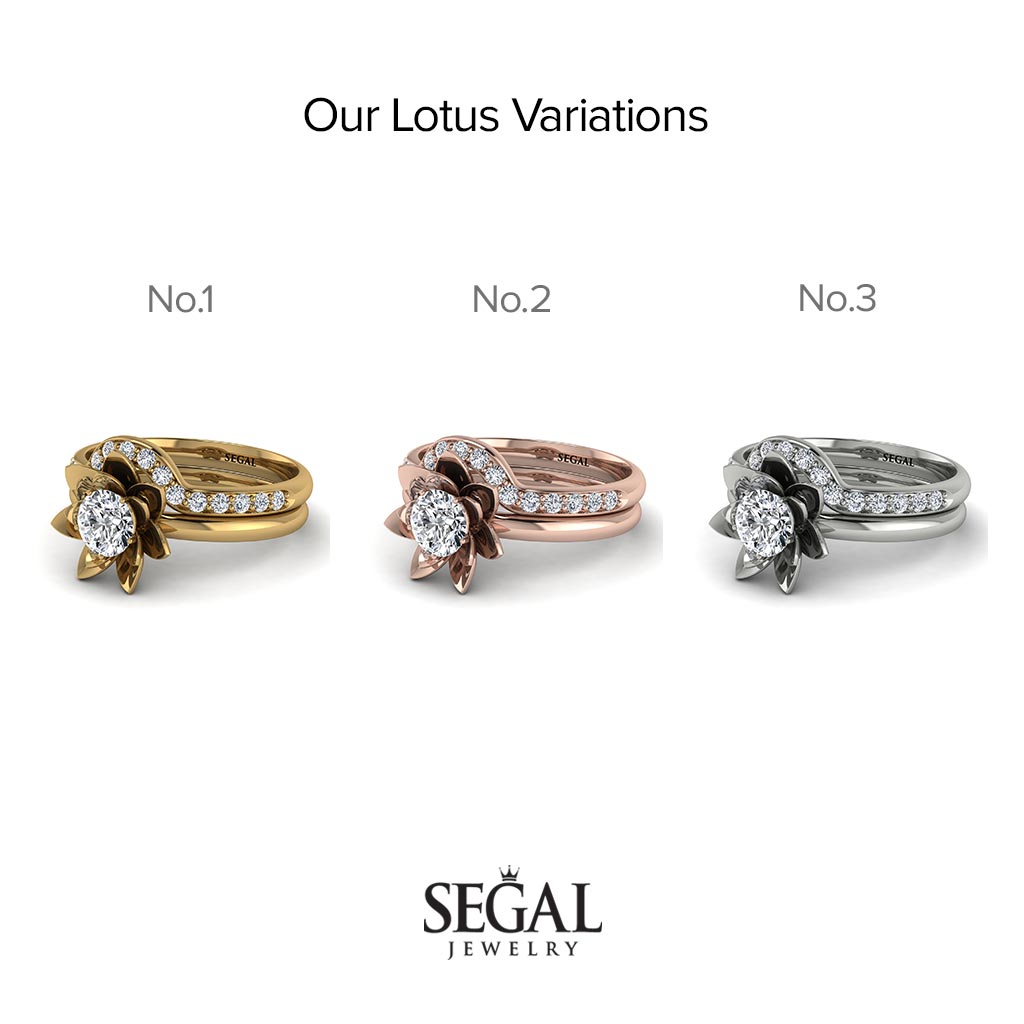 Lotus Solitaire diamond Bridal Set - Lotus no. 1