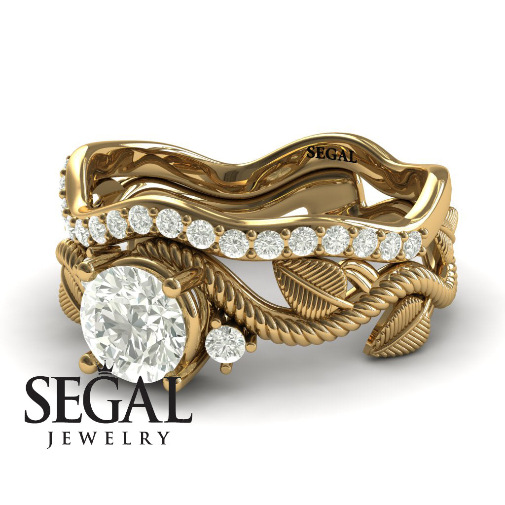 Wedding Ring Sets his and hers - The Leaves Festival Bridal Set Diamond Ring- Allison no. 1