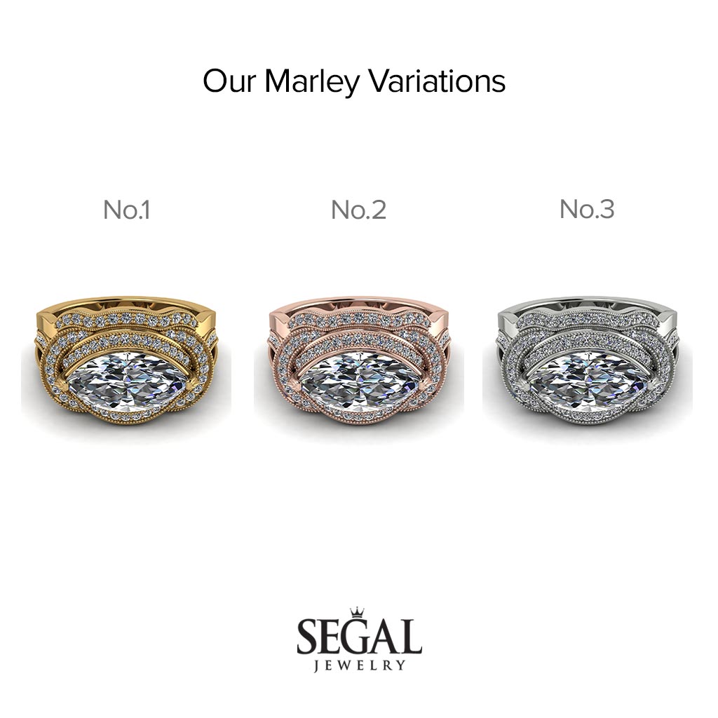 Milgrain Marquise diamond Bridal Set - Marley No. 3