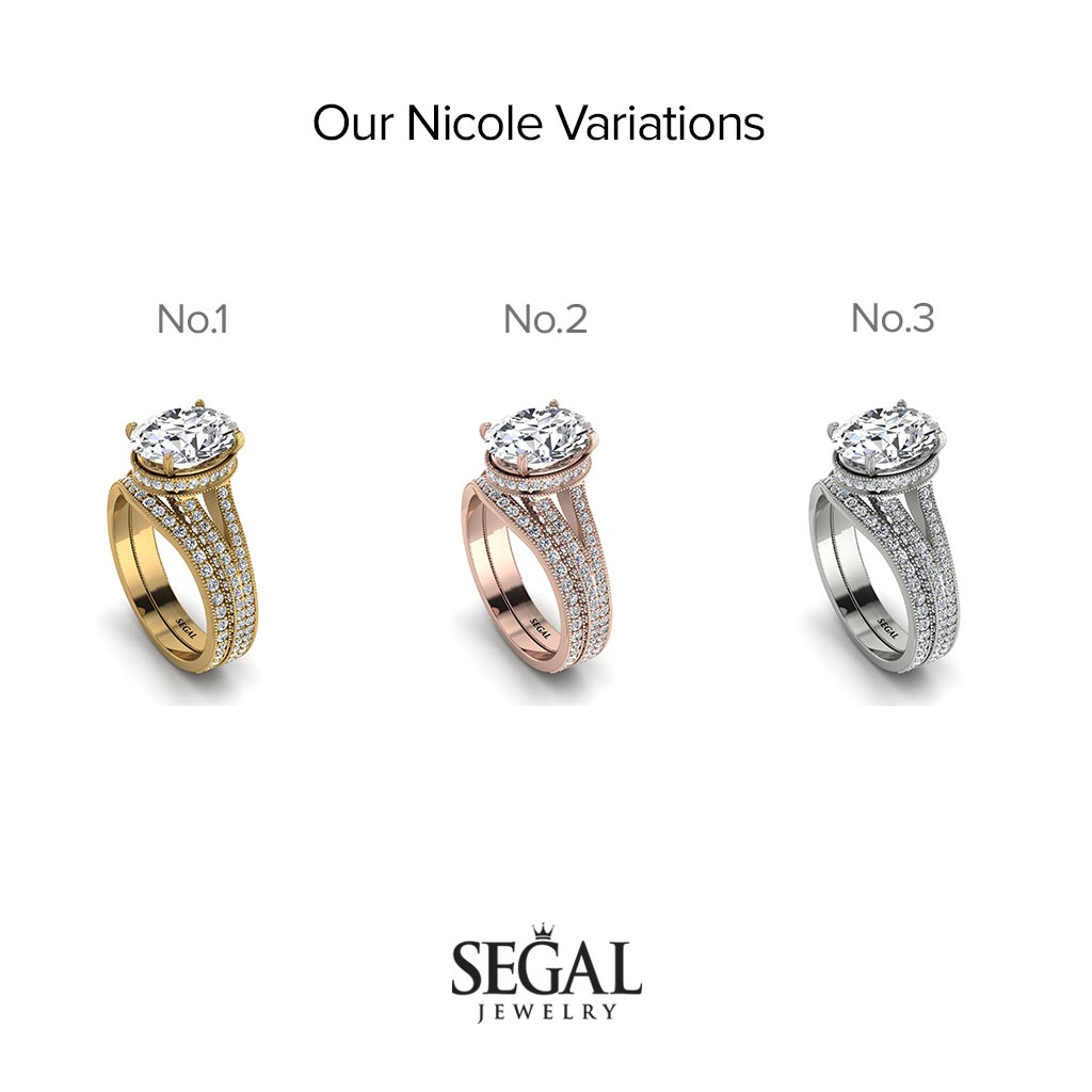 Milgrain Oval diamond Bridal Set - Nicole No. 3