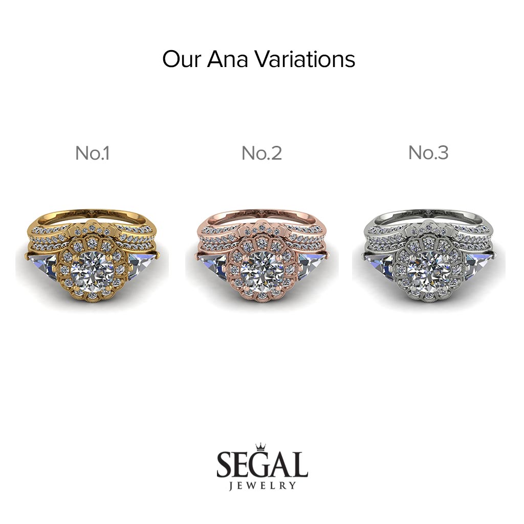 Vintage Hidden Halo diamond Bridal Set - Ana No. 3