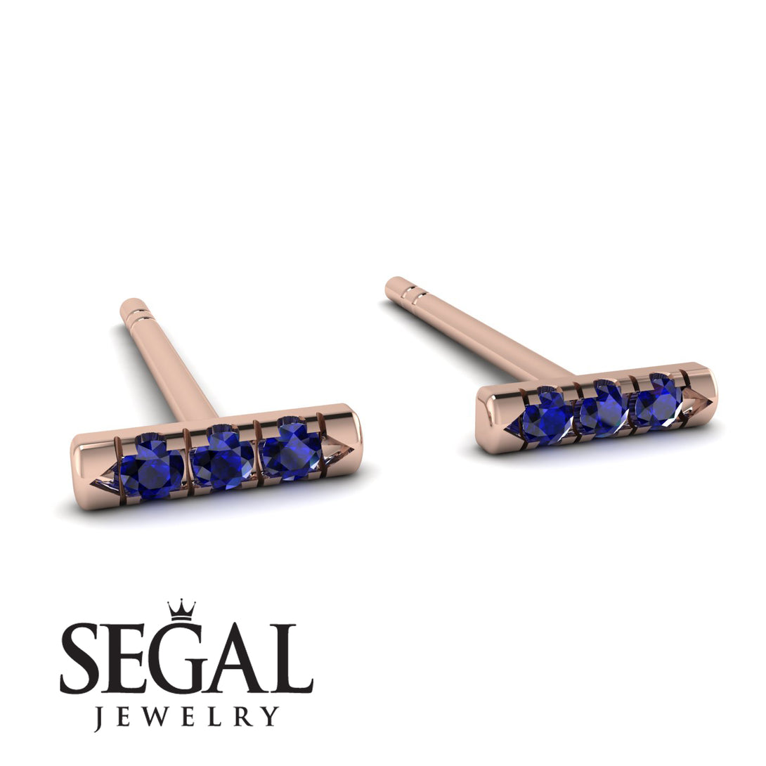 3 Sapphires Stud Earrings - Mina No. 14