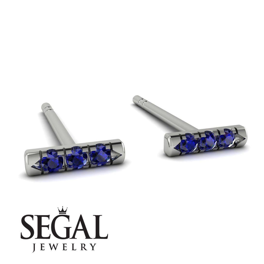 3 Sapphires Stud Earrings - Mina No. 15