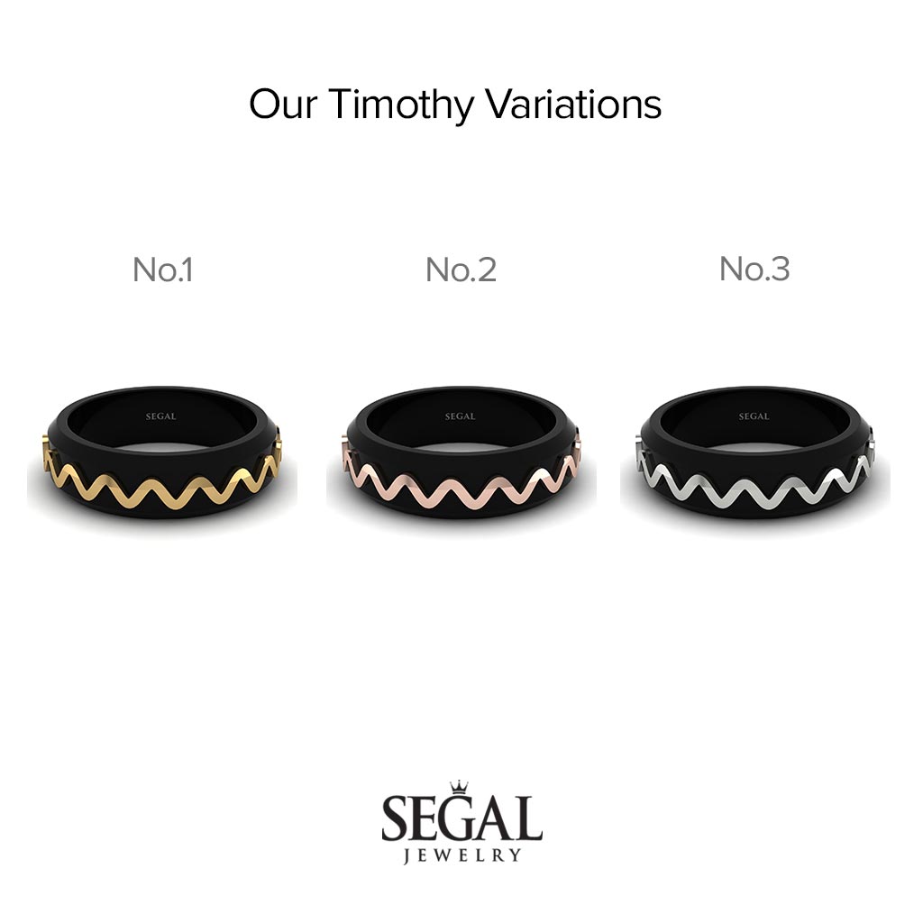 Black Ring with Golden Waves - Timothy No. 2