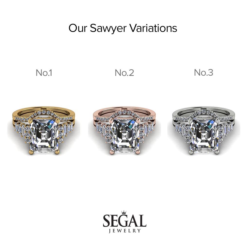 Emerald Cut diamond Bridal Set Hidden Round Diamonds - Sawyer No. 2