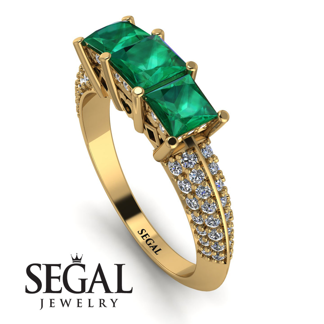 3 Stones Princess Emerald Ring - Rebecca No. 4