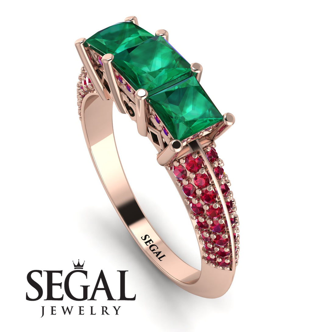 3 Stones Princess Emerald Ring - Rebecca No. 50
