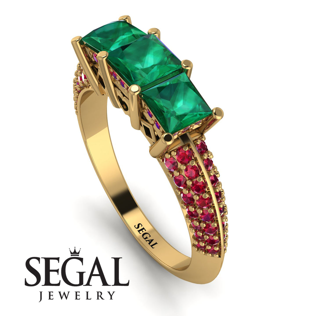 3 Stones Princess Emerald Ring - Rebecca No. 49
