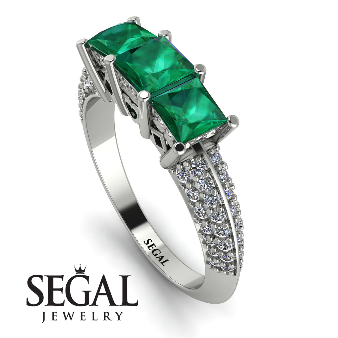 3 Stones Princess Emerald Ring - Rebecca No. 6