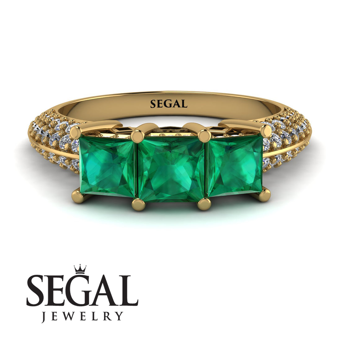 3 Stones Princess Emerald Ring - Rebecca No. 4
