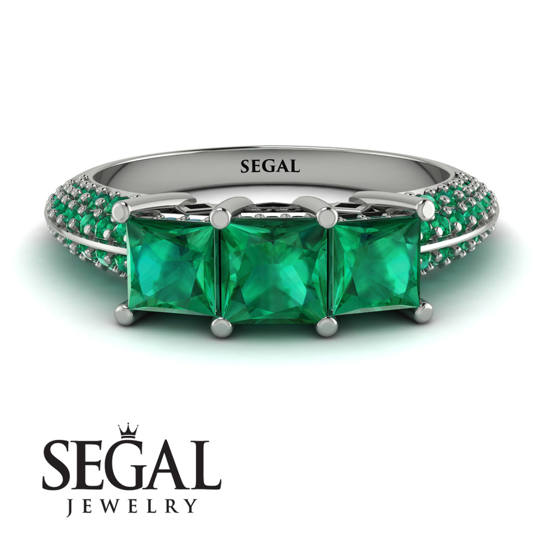3 Stones Princess Emerald Ring - Rebecca No. 21