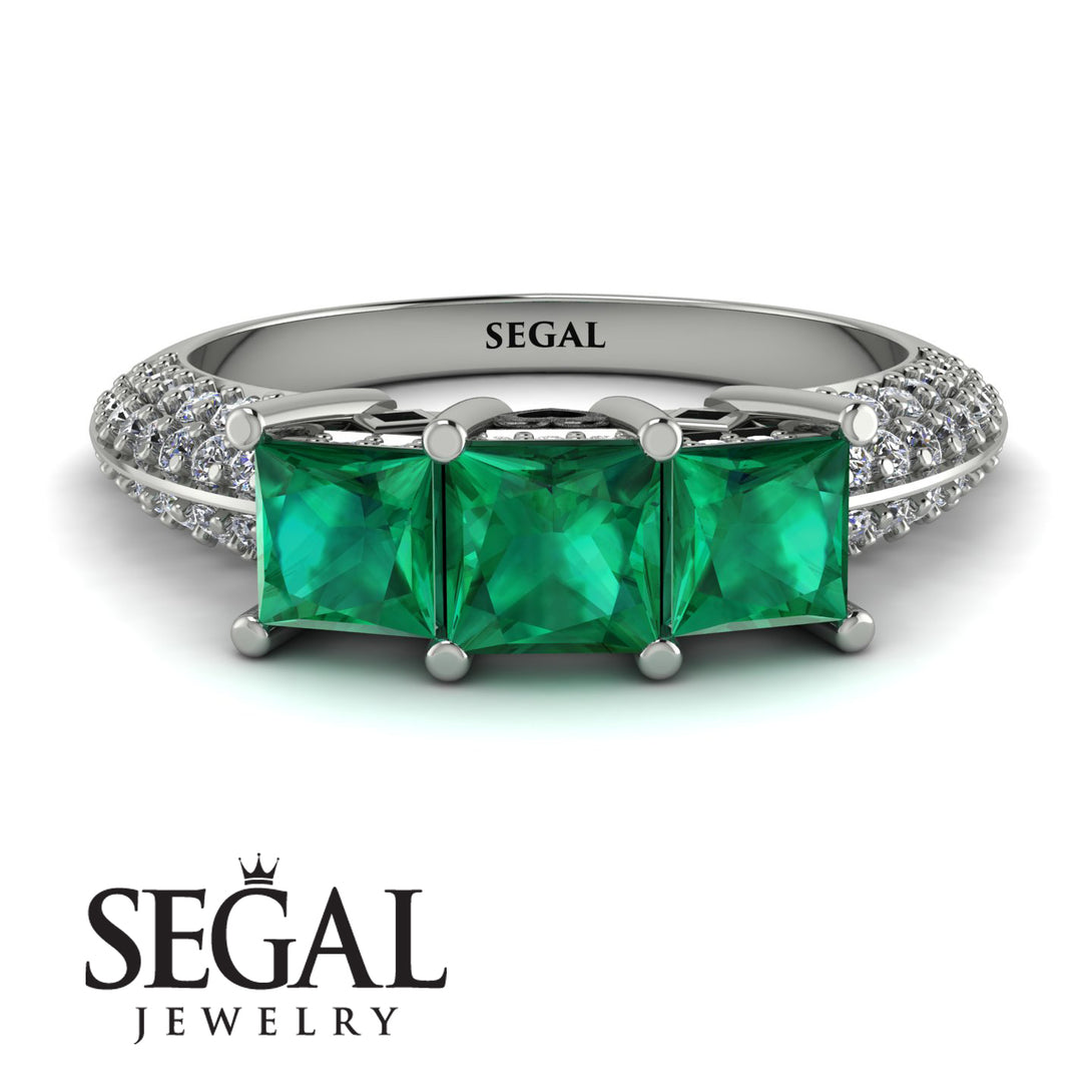 3 Stones Princess Emerald Ring - Rebecca No. 6