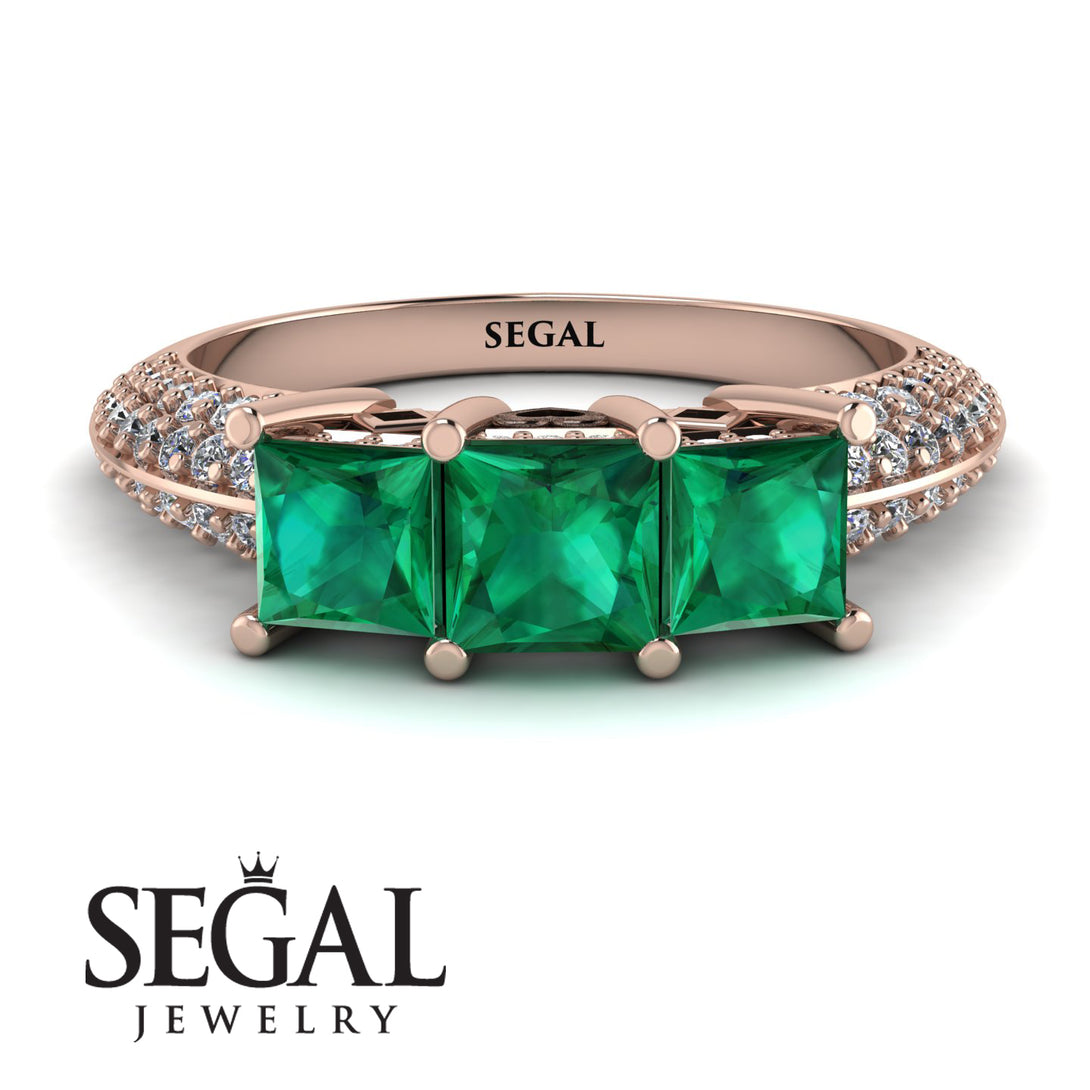 3 Stones Princess Emerald Ring - Rebecca No. 5