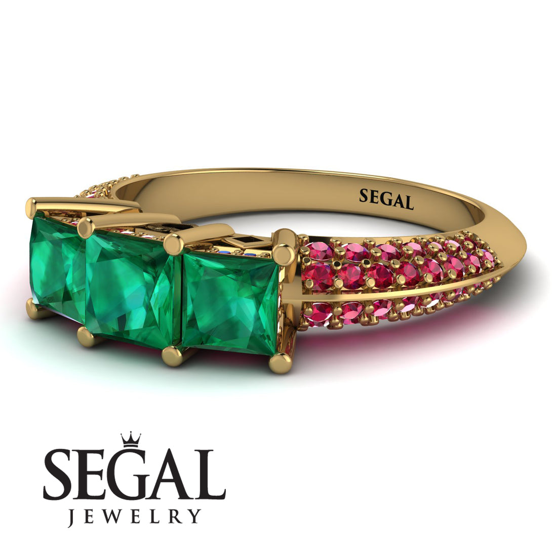 3 Stones Princess Emerald Ring - Rebecca No. 49