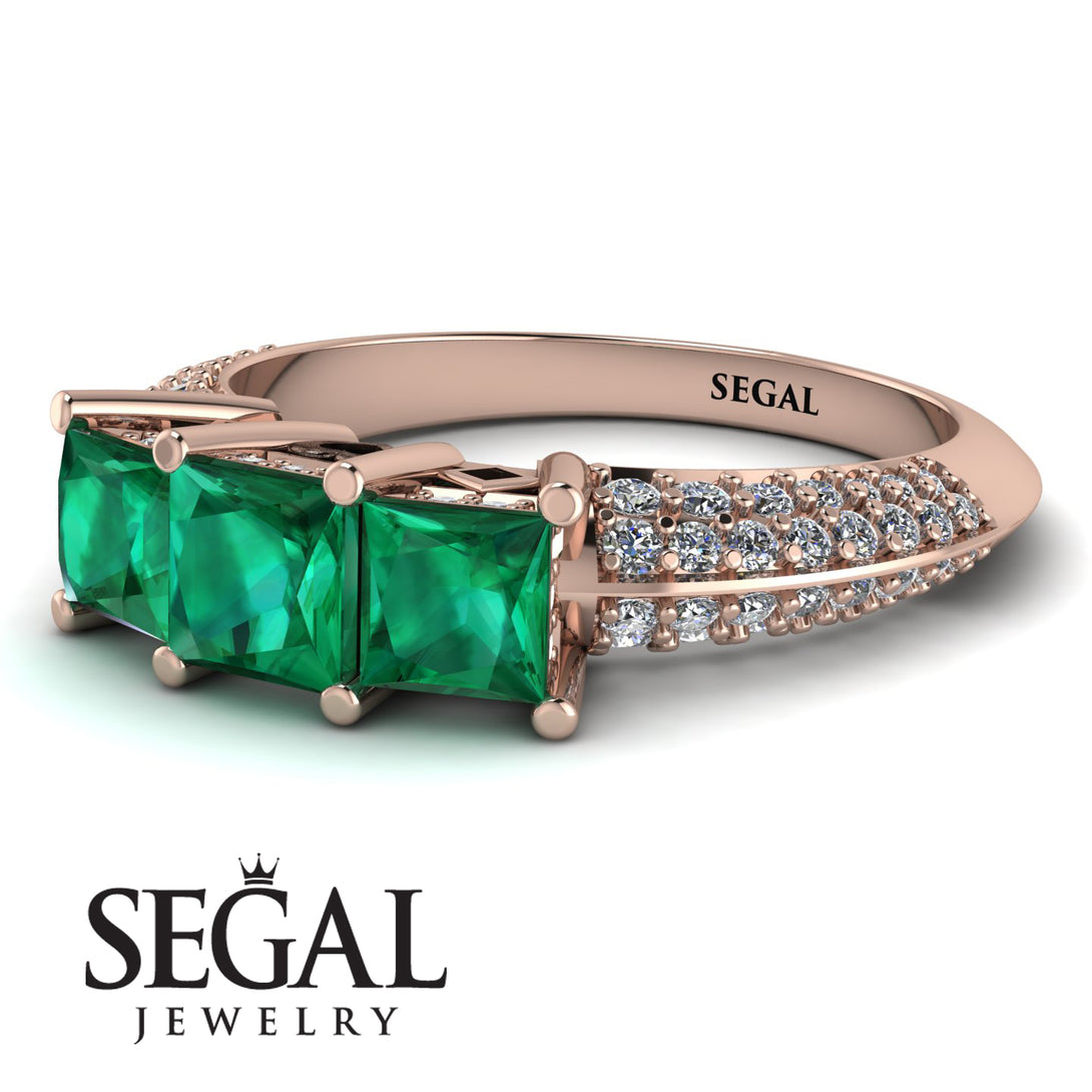 3 Stones Princess Emerald Ring - Rebecca No. 5