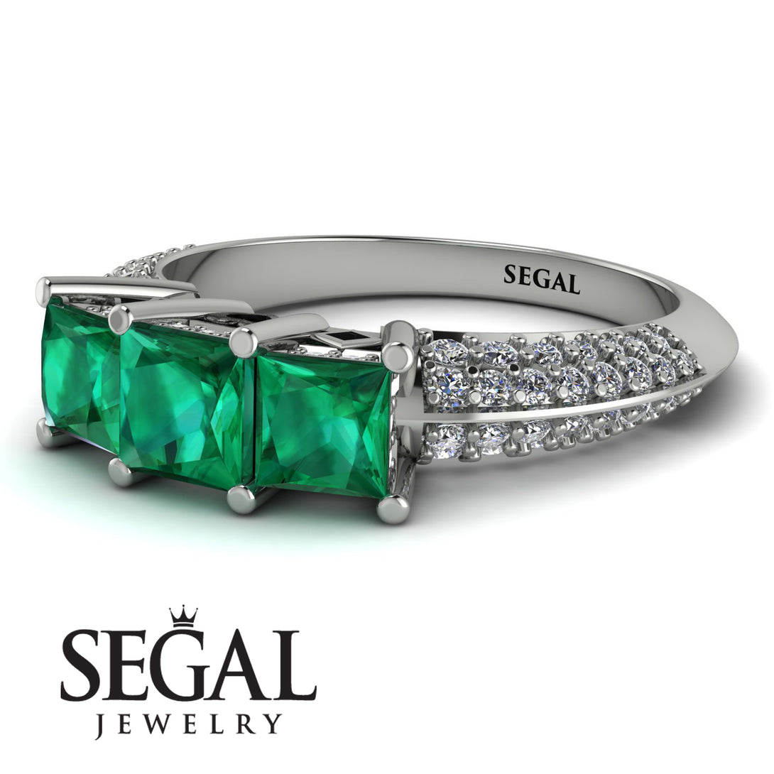 3 Stones Princess Emerald Ring - Rebecca No. 6