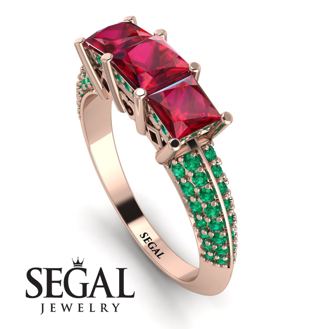 3 Stones Princess Ruby Ring - Rebecca No. 26