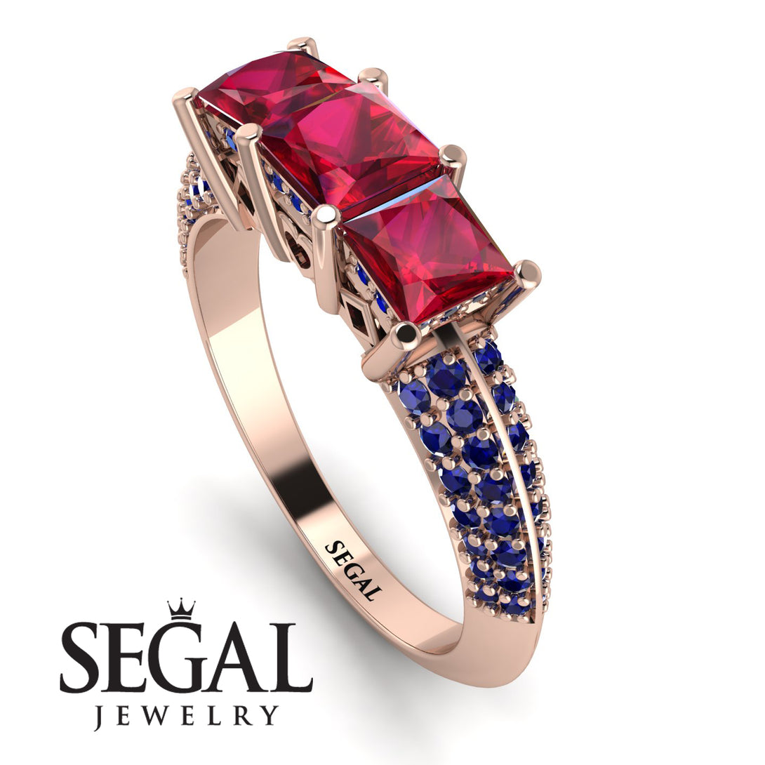 3 Stones Princess Ruby Ring - Rebecca No. 71