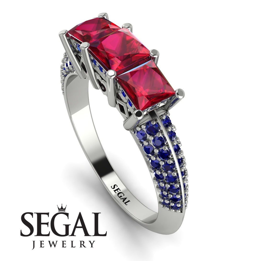 3 Stones Princess Ruby Ring - Rebecca No. 72