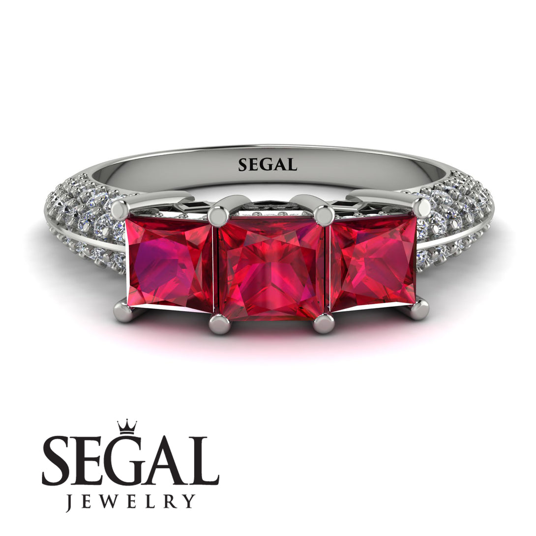 3 Stones Princess Ruby Ring - Rebecca No. 12