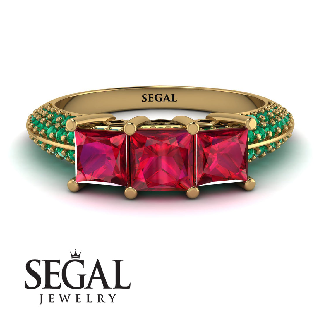 3 Stones Princess Ruby Ring - Rebecca No. 25