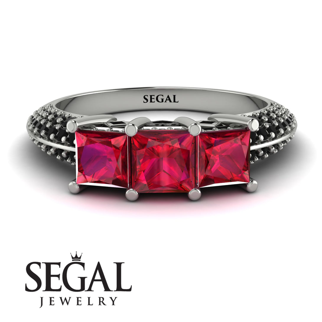 3 Stones Princess Ruby Ring - Rebecca No. 42