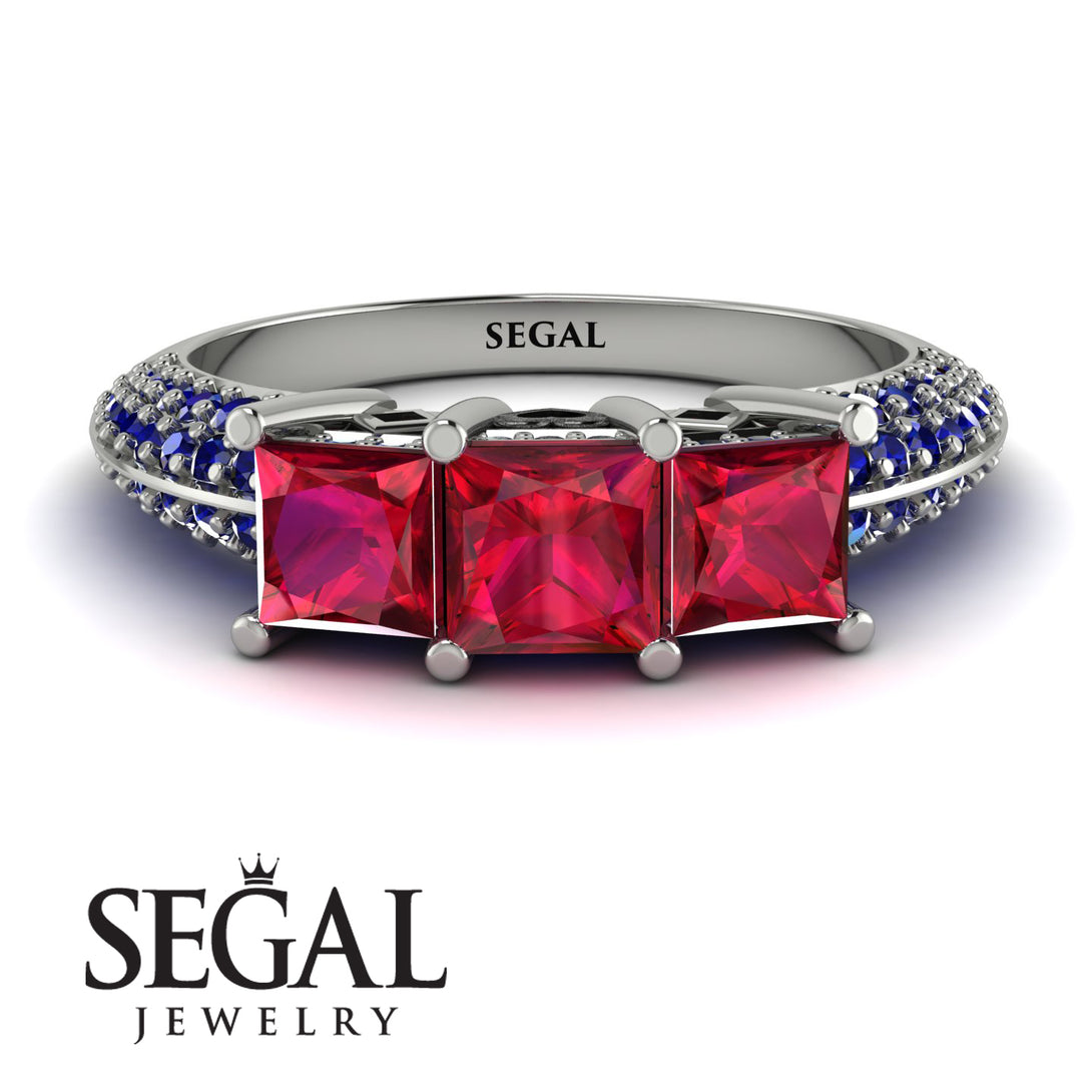 3 Stones Princess Ruby Ring - Rebecca No. 72