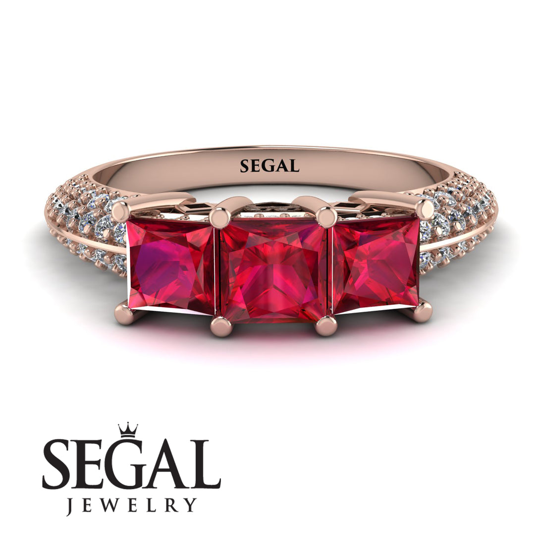 3 Stones Princess Ruby Ring - Rebecca No. 11