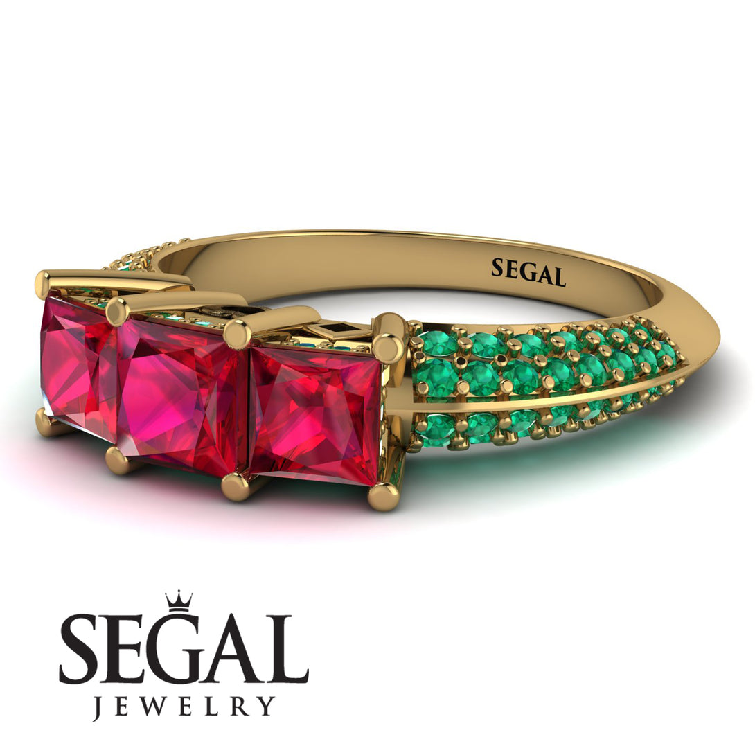 3 Stones Princess Ruby Ring - Rebecca No. 25