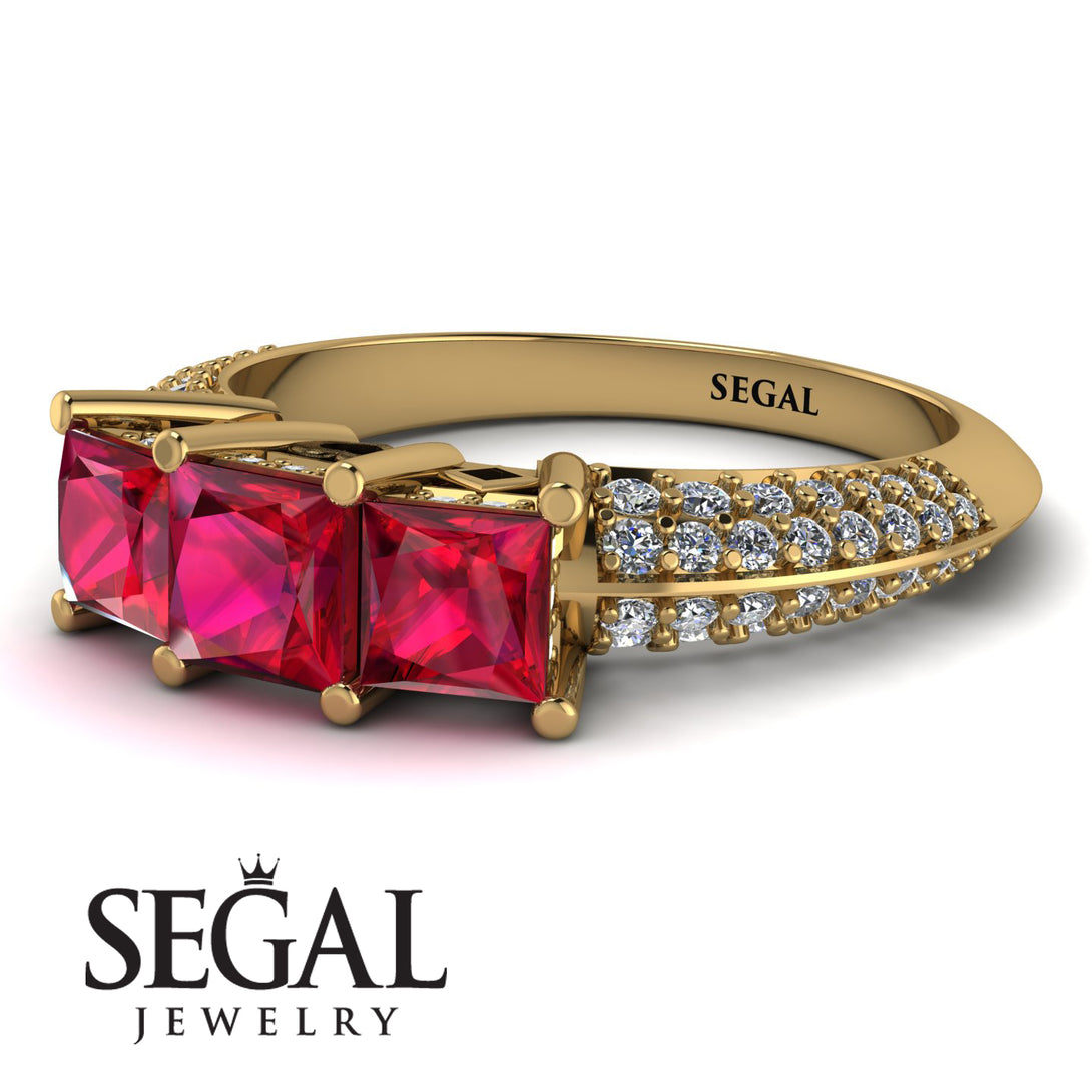 3 Stones Princess Ruby Ring - Rebecca No. 10