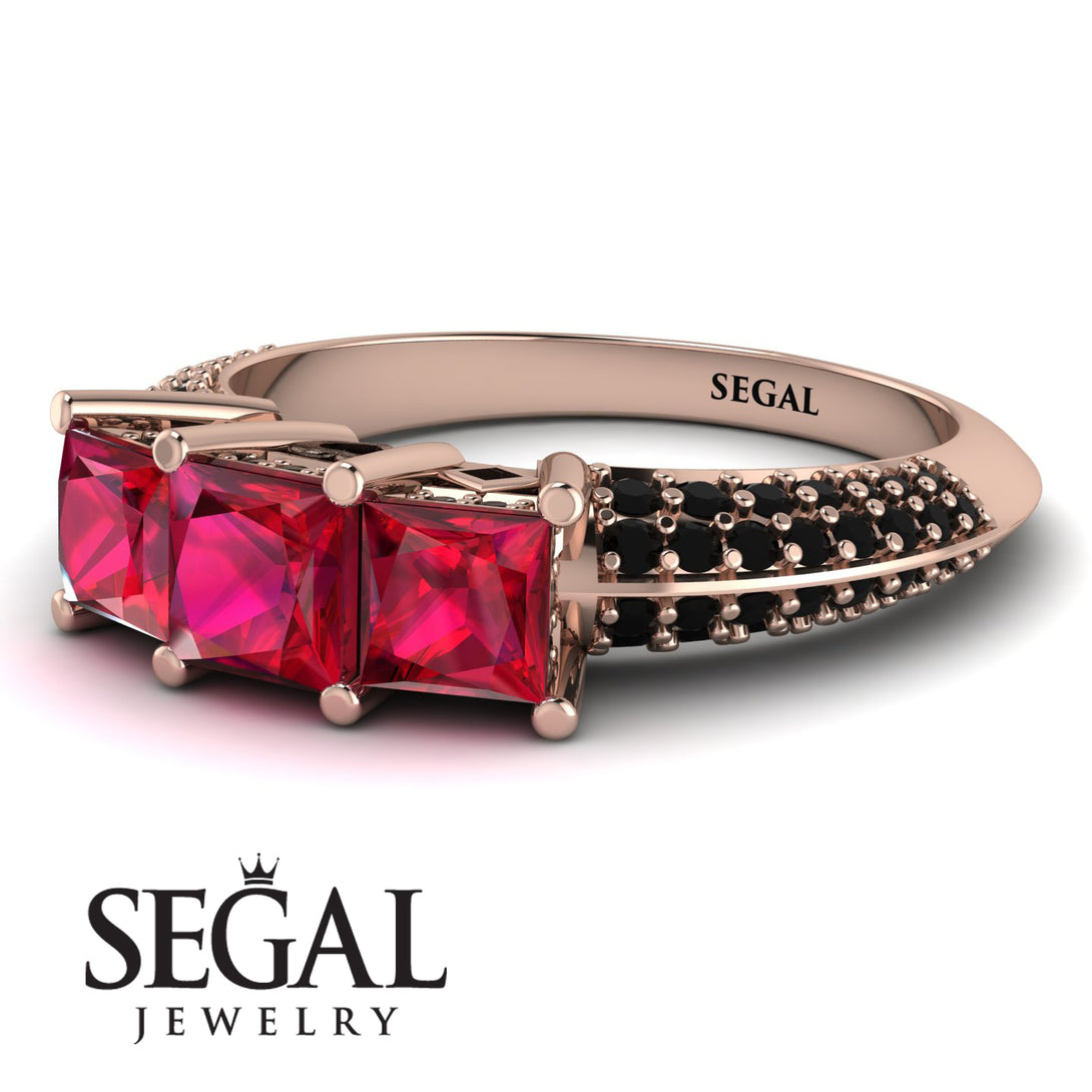 3 Stones Princess Ruby Ring - Rebecca No. 41