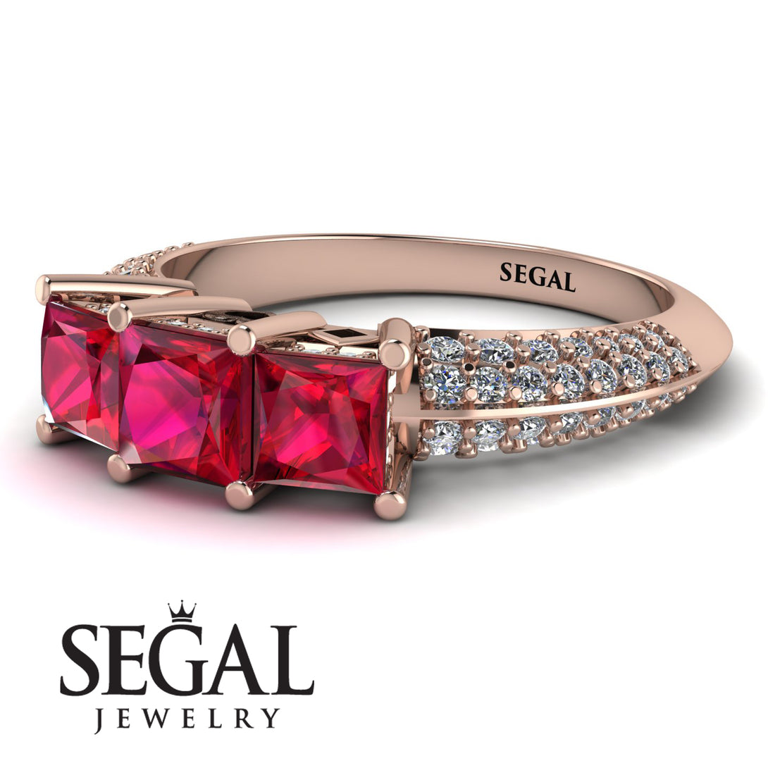 3 Stones Princess Ruby Ring - Rebecca No. 11