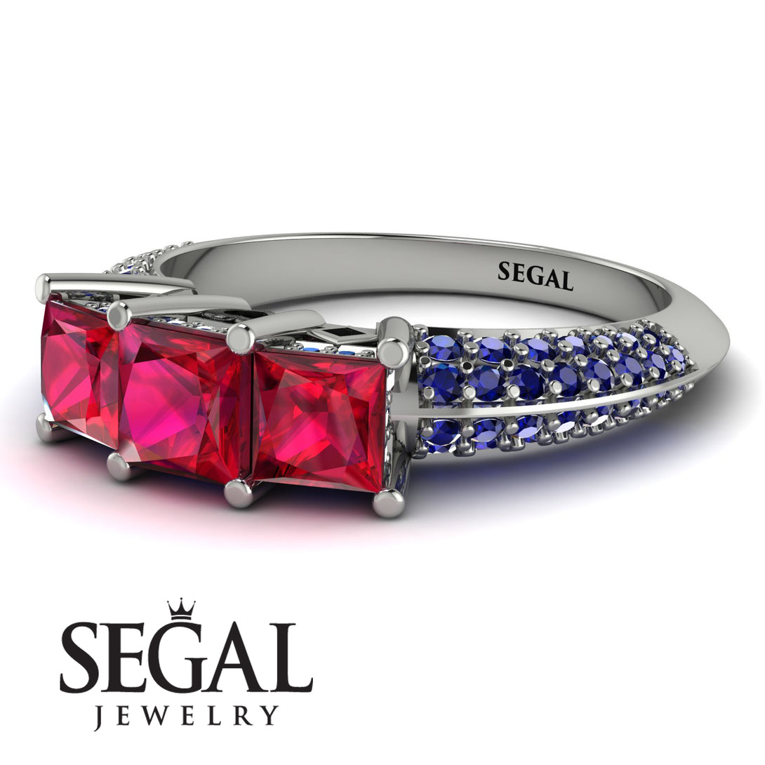 3 Stones Princess Ruby Ring - Rebecca No. 72