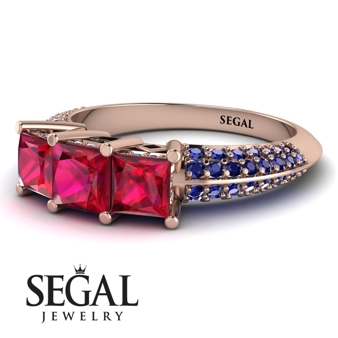 3 Stones Princess Ruby Ring - Rebecca No. 71