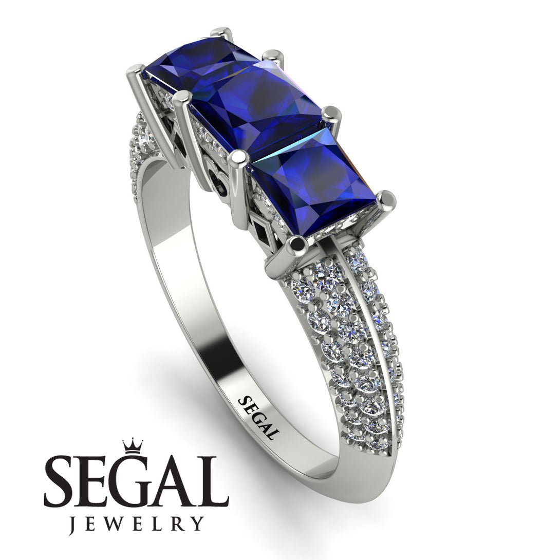 3 Stones Princess Sapphire Ring - Rebecca No. 15