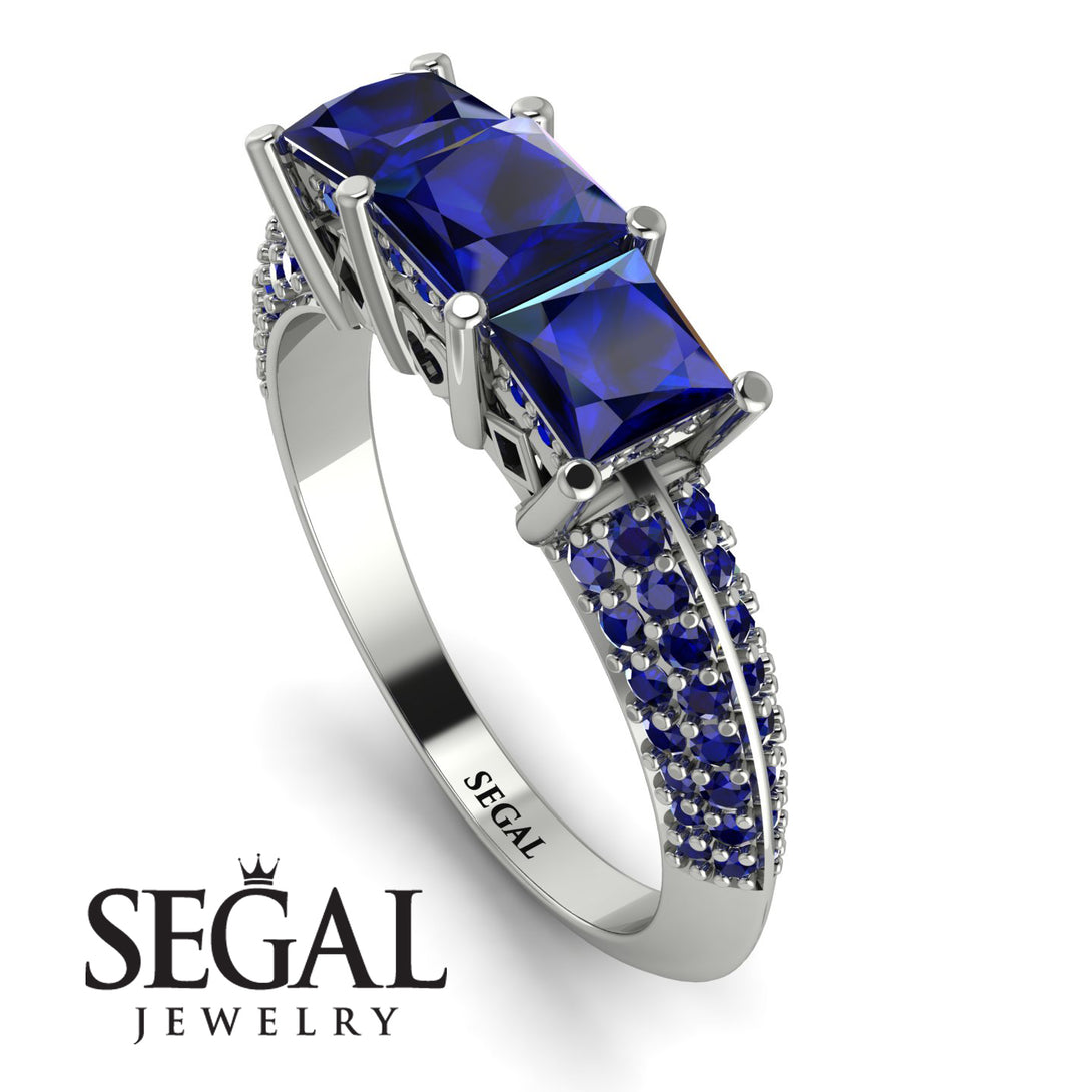 3 Stones Princess Sapphire Ring - Rebecca No. 75