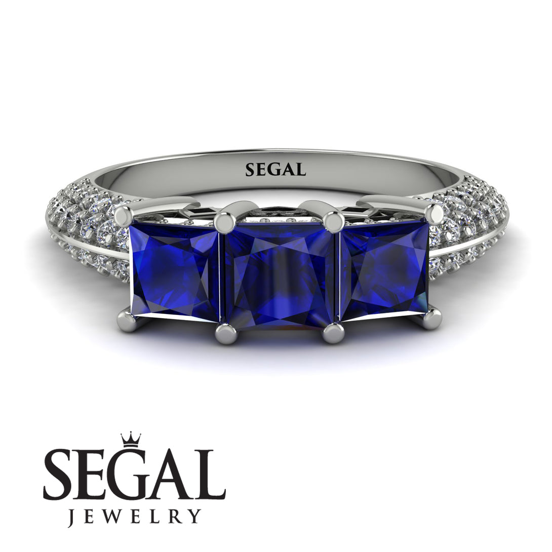 3 Stones Princess Sapphire Ring - Rebecca No. 15