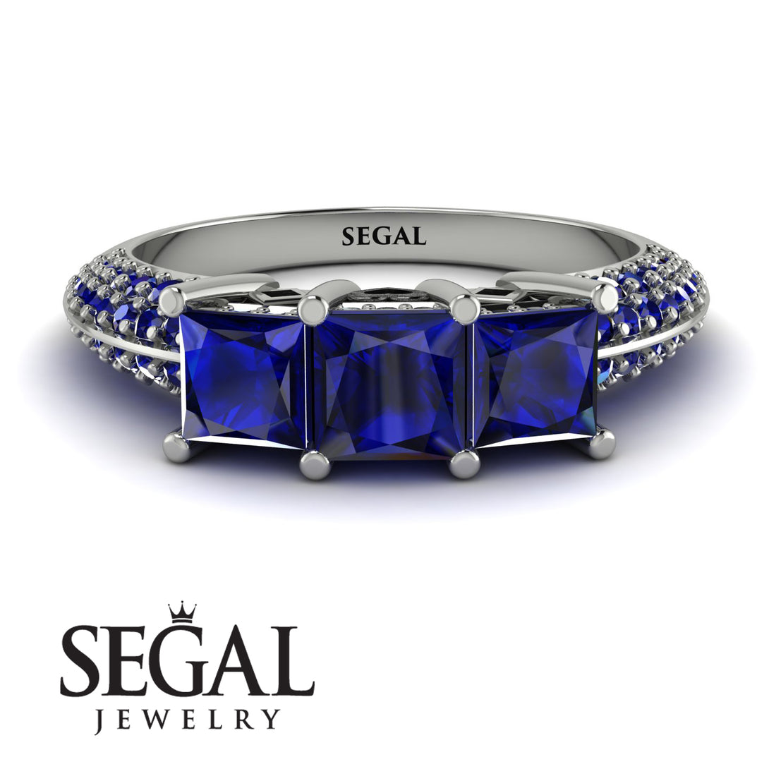 3 Stones Princess Sapphire Ring - Rebecca No. 75
