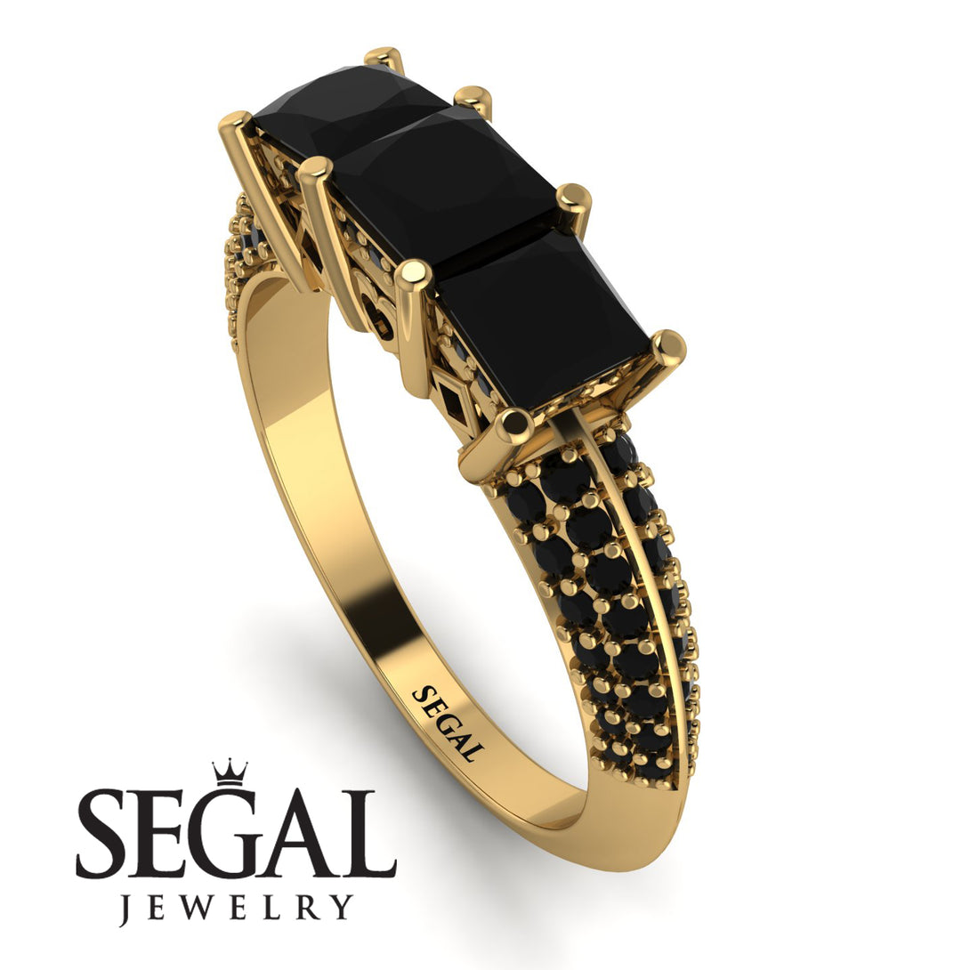 3 Stones Princess Black Diamond Ring - Rebecca No. 37