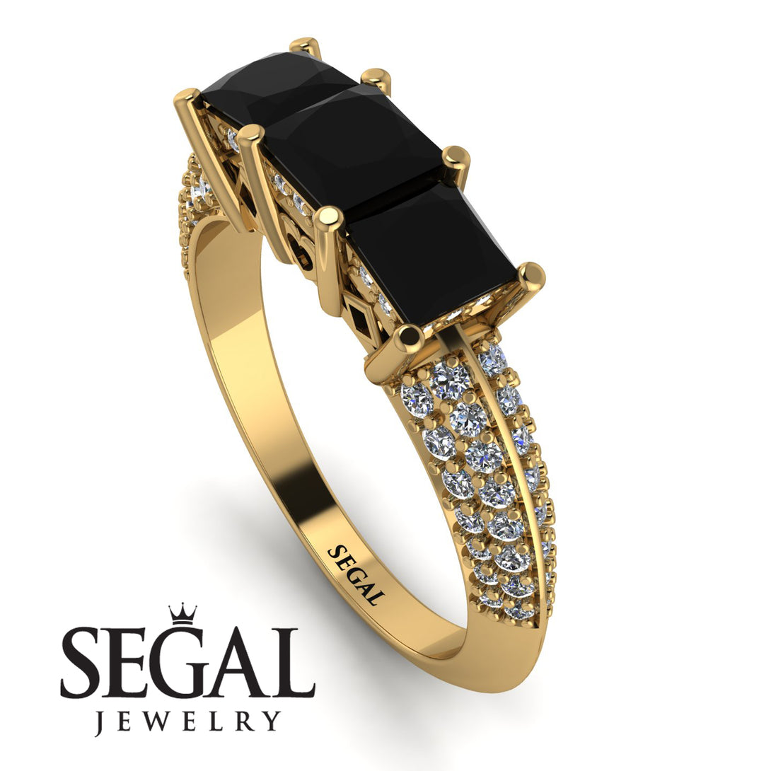 3 Stones Princess Black Diamond Ring - Rebecca No. 7
