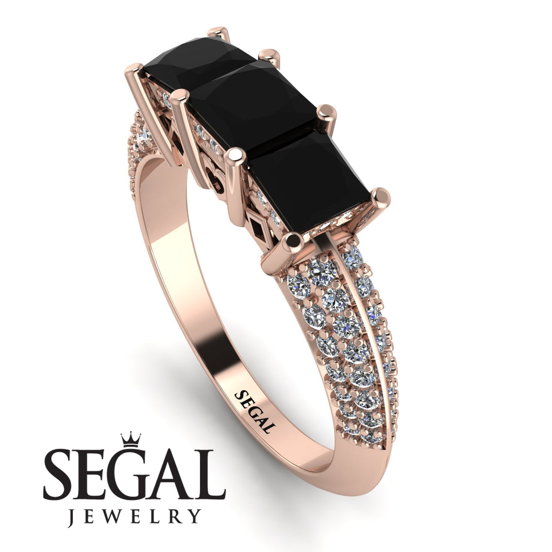 3 Stones Princess Black Diamond Ring - Rebecca No. 8