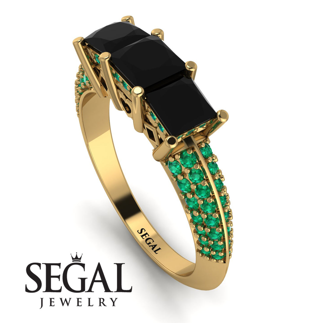 3 Stones Princess Black Diamond Ring - Rebecca No. 22
