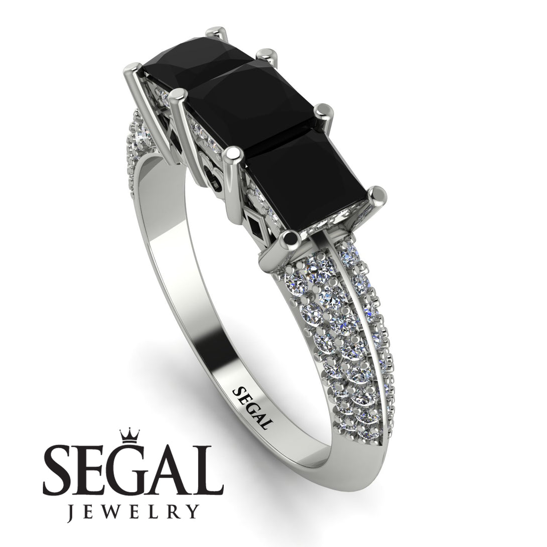 3 Stones Princess Black Diamond Ring - Rebecca No. 9